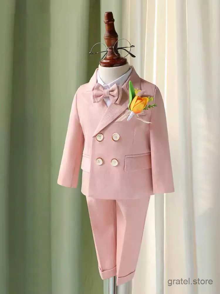 Suits Children Pink Elegant Photography Suit Boys Formal Ceremony Costume Kids Birthday Wedding Party Dress Performance Tuxedo Set