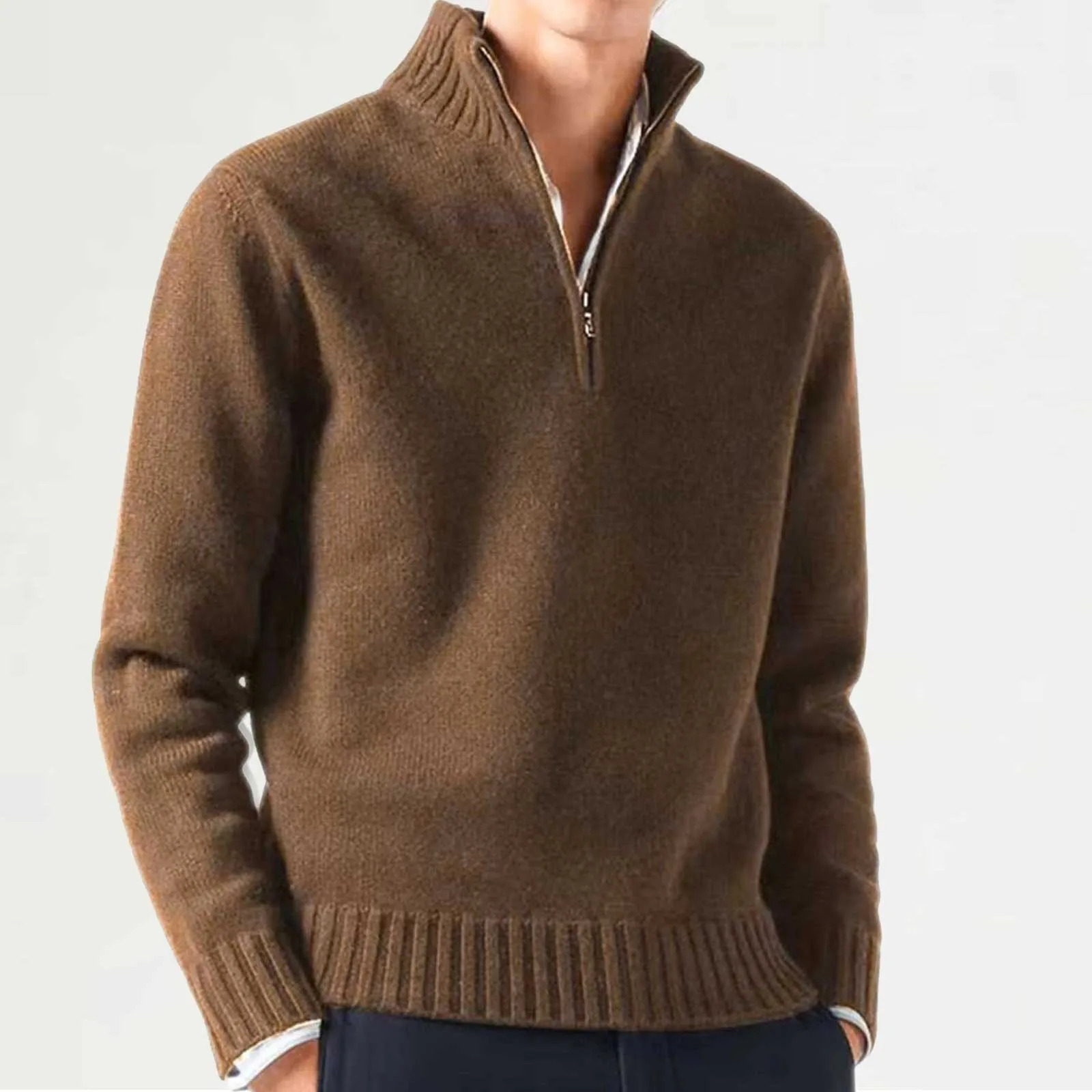 Mens cashmere zipper basic sweater winter mens wool thick sweater high-quality mens ultra-thin half zipper turtle neck warm handle 241112