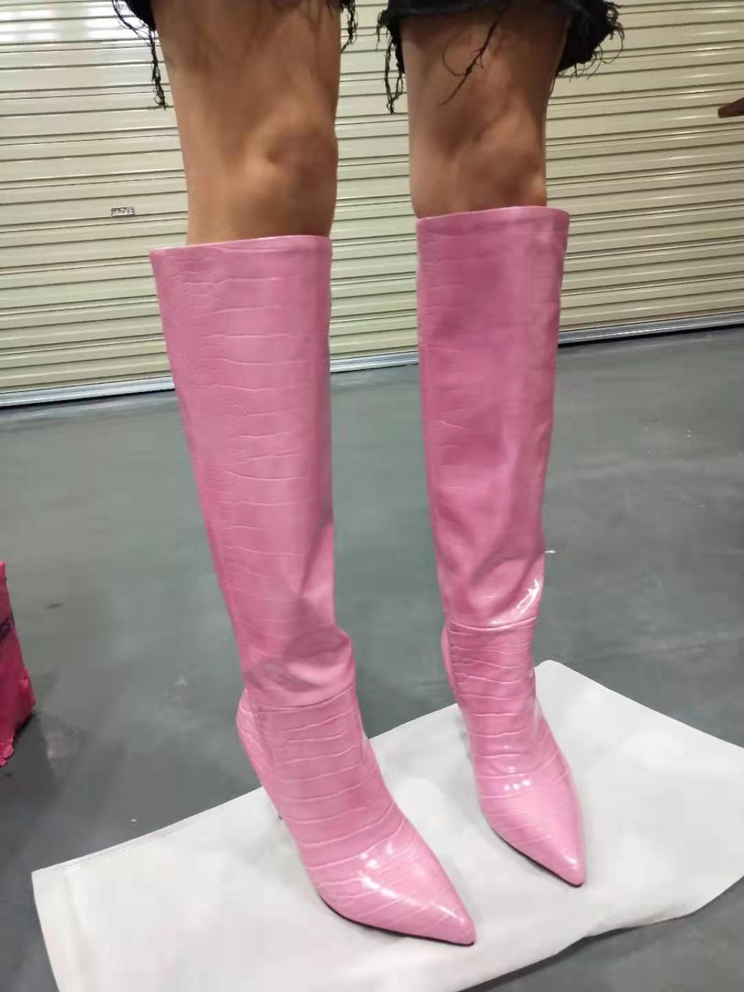 2024 Winter New Foreign Trade Pointed, Fine Heels, Ultra High Heels, Serpentine Pattern, European and American Fashion Show, Large Size Long Boots, Wo