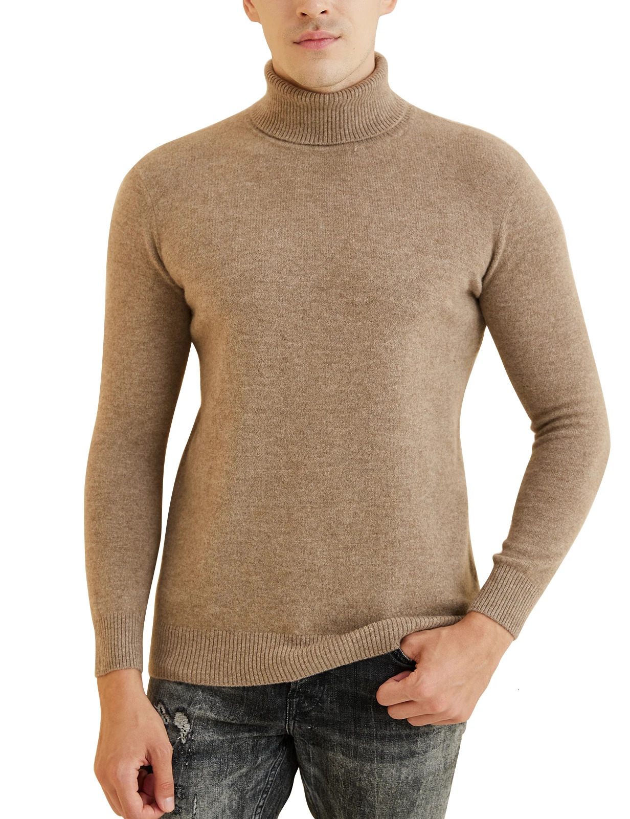 Mens Knitted Sweater 100% Merino Wool Turtle Neck Sweater Autumn/Winter Warm Long Sleeve Lanhua Mens Clothing 241112