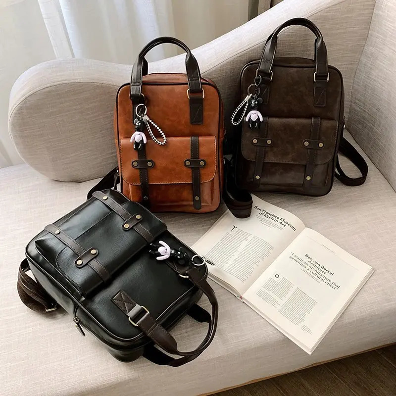 Fashion High Quality Pu Leather Womens Backpack Vintage Ladies Travel Backpack Solid Color Women Shoulder Bags 241115