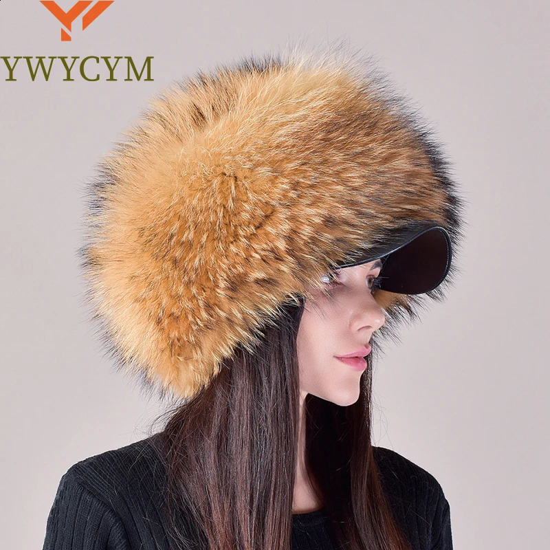2024 Fashion Earflap Hat Winter Womens Real Fur Hats Headgear Russian Girls Beanies Cap 241116