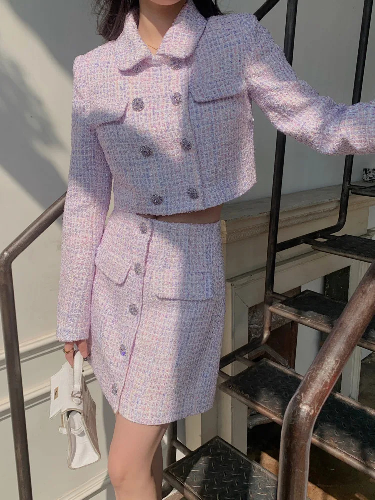 UCXQ Elegant Fashion Jacket European Style Collar Double Chest Casual Full Match Womens Coarse Floral Coat Spring/Summer 1381 241115