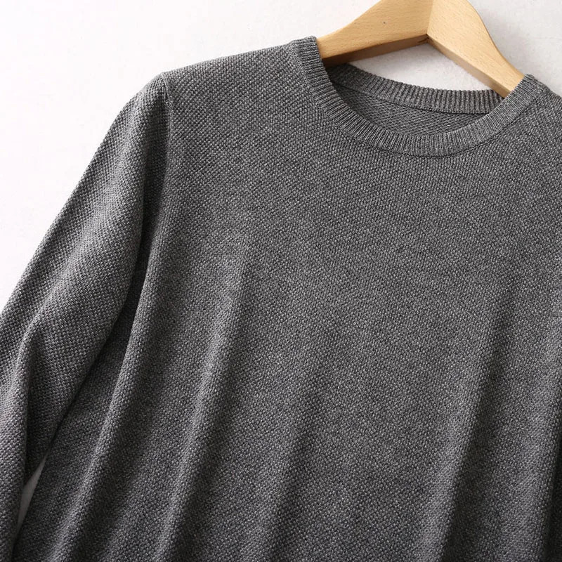 Mens sweater 85% mulberry silk 15% cashmere solid color crew collar daily long sleeved floral warm top L XL XXL LY047 241115