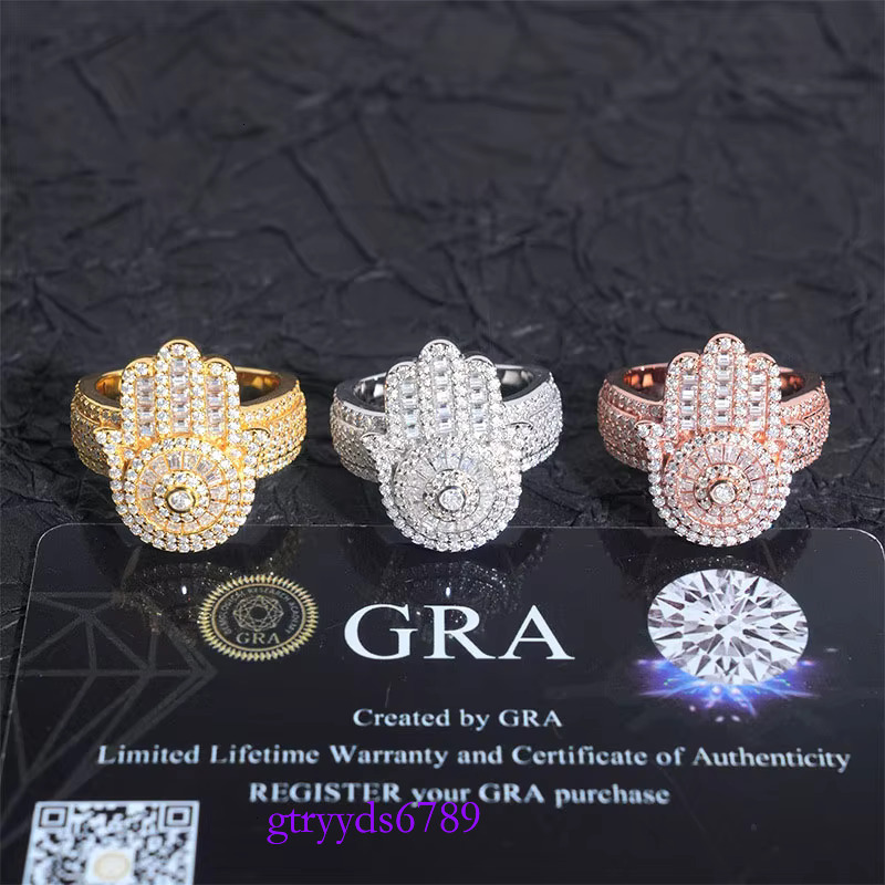 New Arrivals Sterg Sier Iced Out Hamsa Hand Men Hip Hop VVS Moissanite Dia Rings