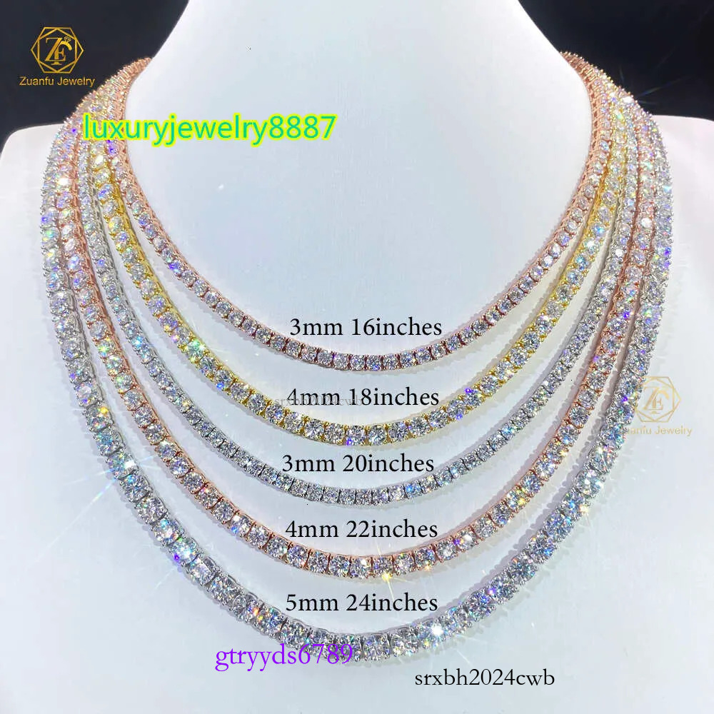 Sier Yellow Gold/Rose Gold Plated 3mm 4mm 5mm 6mm 6.5mm Iced Out Tennis Necklace Moissanite Manufacturer