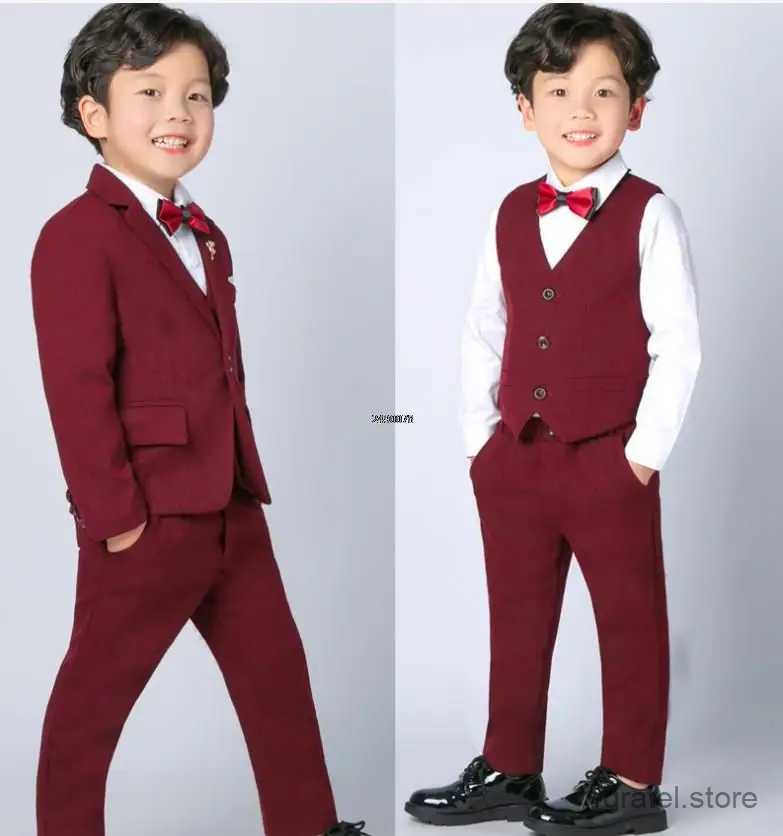 Suits Wedding Suit For Boys Children Wine Red Stage Performance Formal Suit Kids School Suit Children Birthday Ceremony Chorus Costume