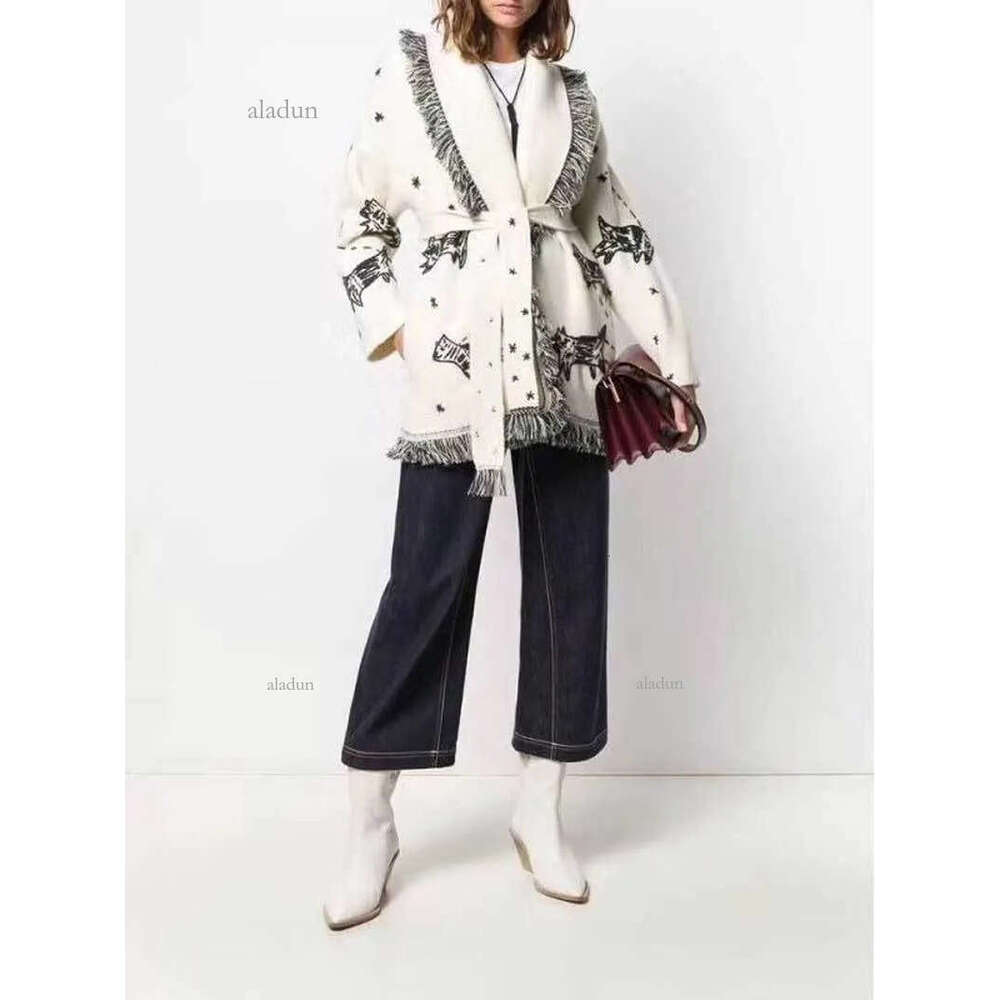 Inspired Wool Cashmere Cardigan embroidery animals belted White Women Sweaters Cardigans Sweatercoats autumn witner warm gai