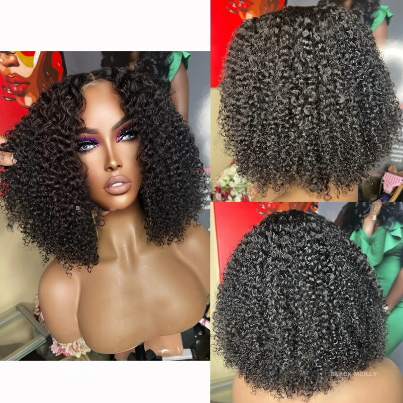 Short Kinky Curly hd 5x5 Lace closure Front Wig Natural Color jerry curl Human Hair Natural Hairline t part 150% Density brazilian human Hair Wigs