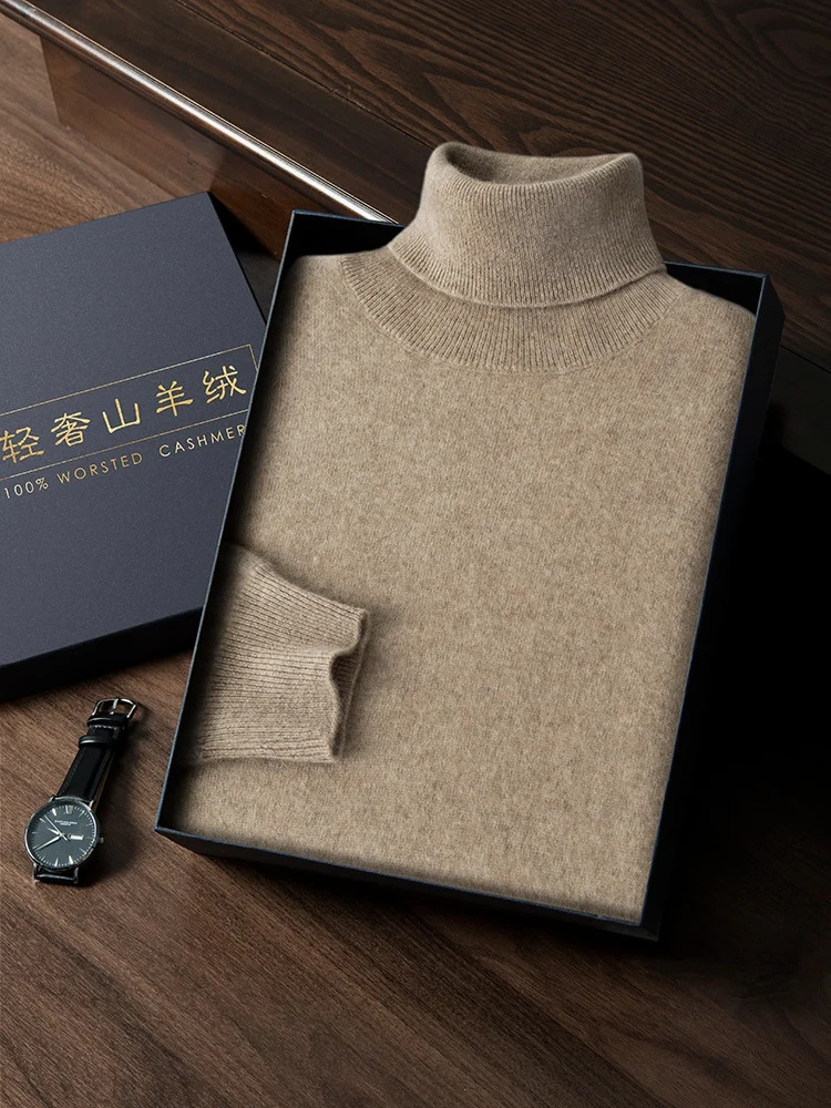 Choose Mens Turtle Neck Cashmere 100% Knitted Sweater Basic Solid Intelligent Leisure Jumping Top Autumn Winter 241115