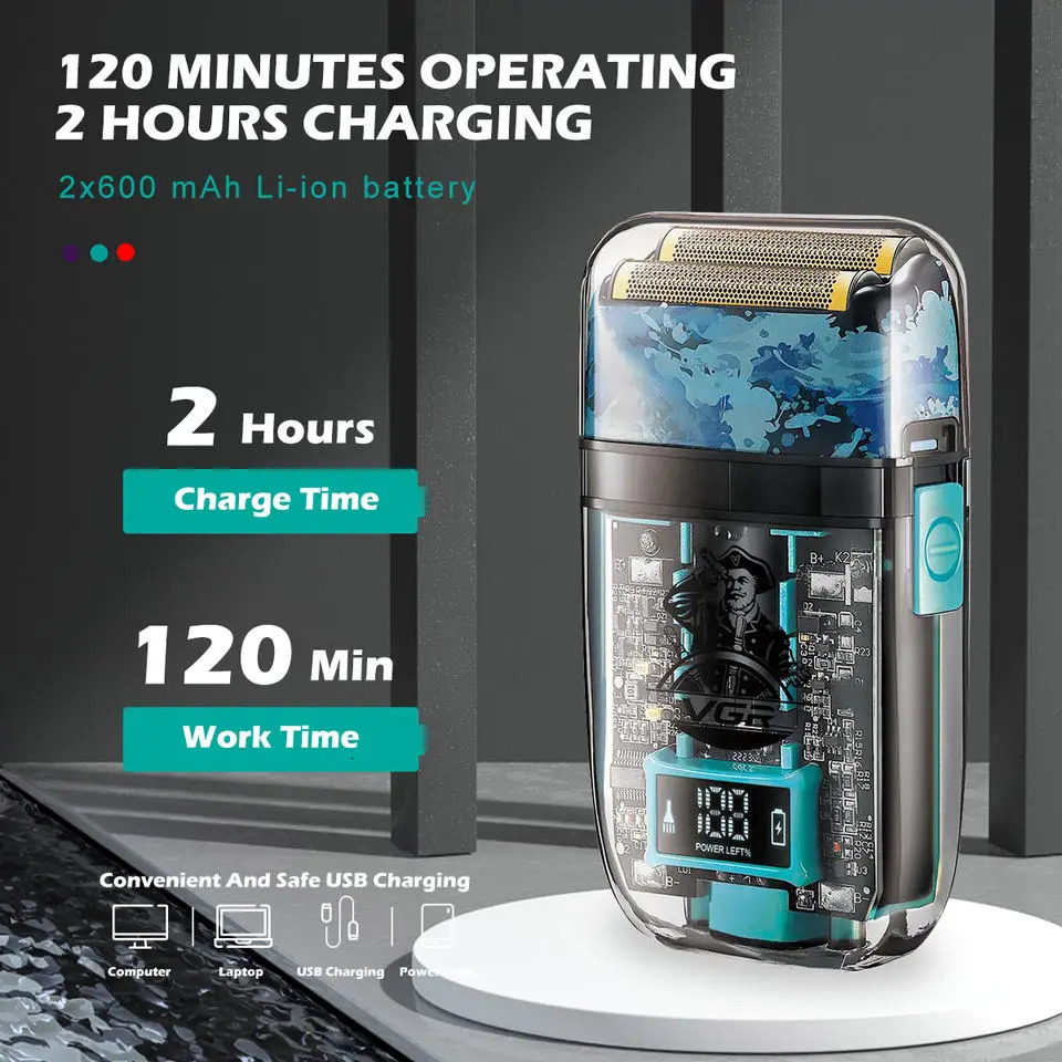 VGR Wet Dry Washable Electric Shaver For Men Beard Electric Razor Bald Head Shaving Machine Rechargeable LED Display 241115