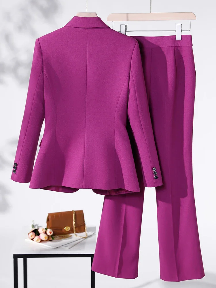 Womens pants set purple blue red black long sleeved jacket and mens formal office womens business workwear 2piece 241115
