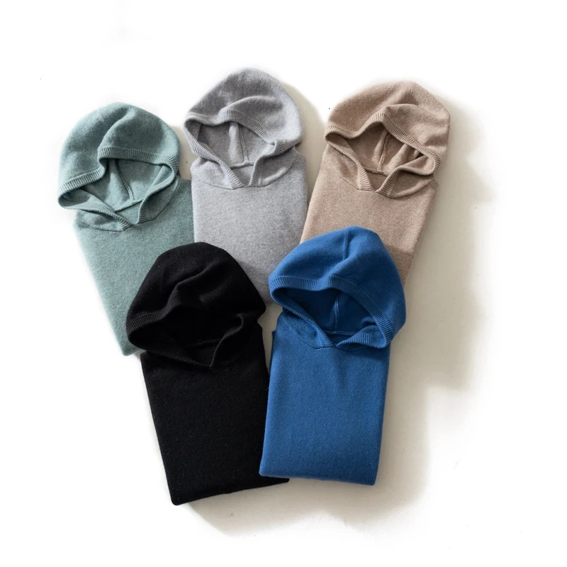 Mens long sleeved cashmere knitted zipper with hat thick warm sweater mens skydiving top of the line winter 241115