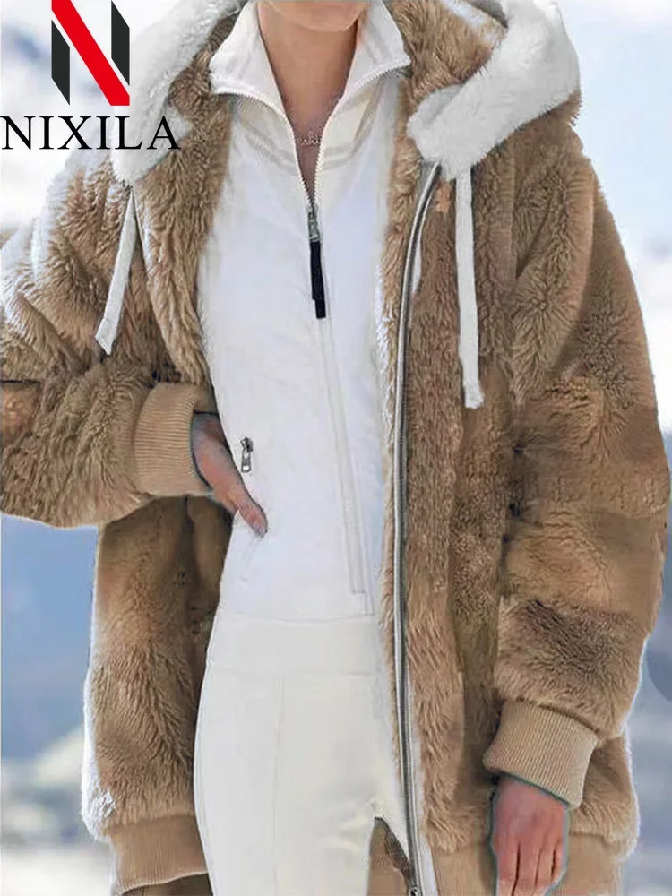 In Spring Autumn Loose Plush Zipper Hooded Jacket Womens Coats and Jackets Pink Clothes Winter Tops 241108