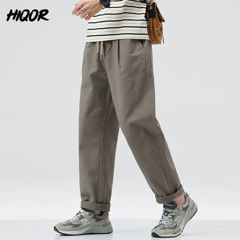 HIQOR mens cargo pants Pantalons casual straight Trouser unique pocket embroidery 98% pure cotton luggage 241115