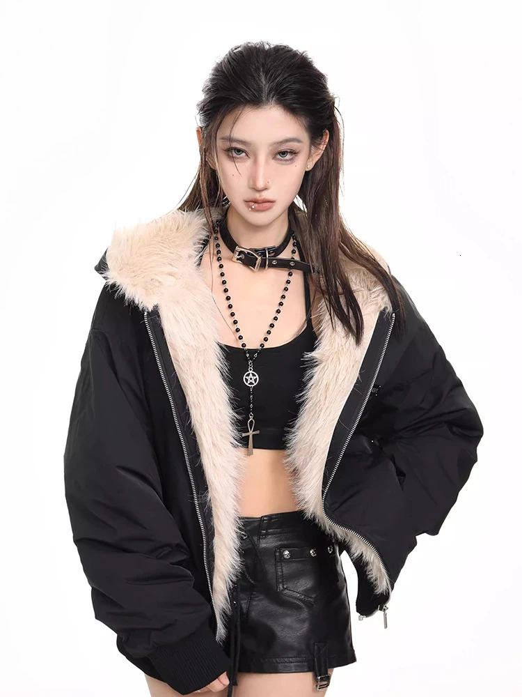 Winter Fashion Hooded Cotton Padded Jacket Female Y2K Harajuku Vintage Coat Loose Thicken Warm Cottonpadded Tops 241115