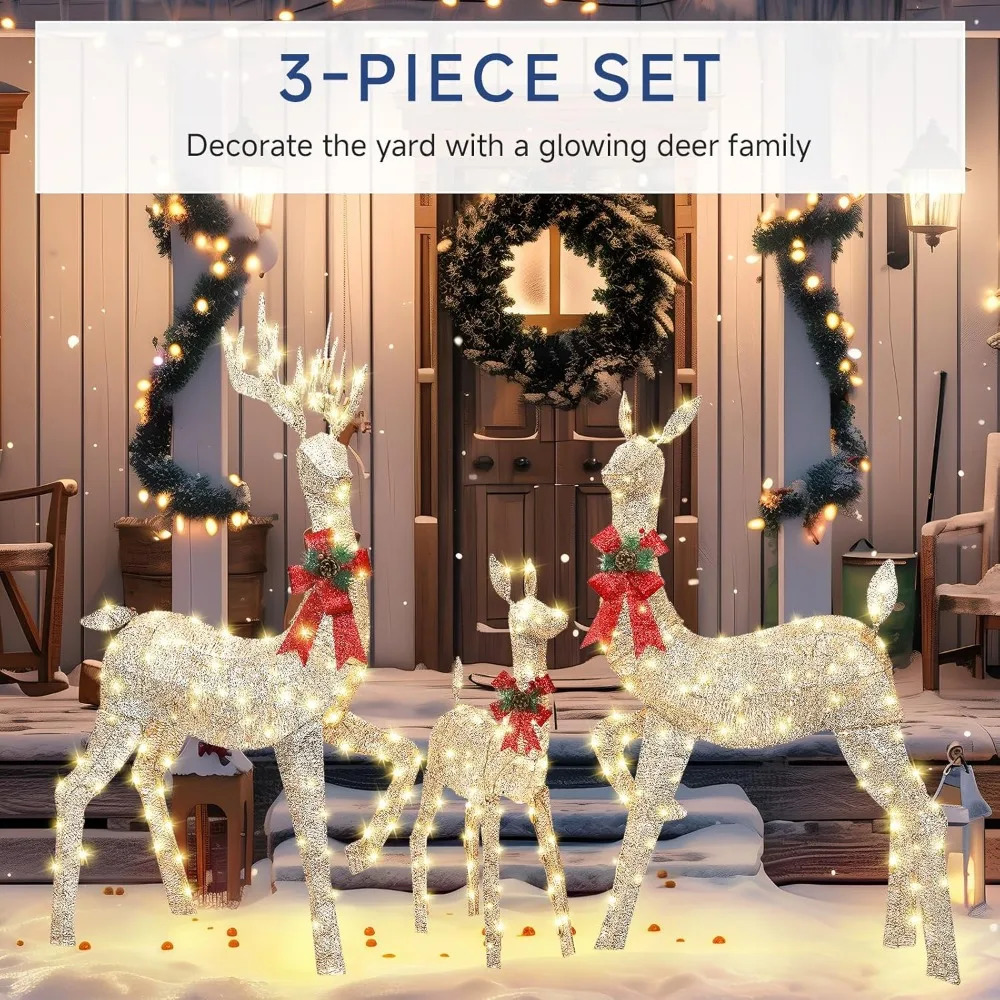 Christmas Deer Family Set 3Piece Outdoor Yard Decorations60 Inch Lighted Holiday Reindeer Decor with 310 Warm White Lights 241115 - view 3