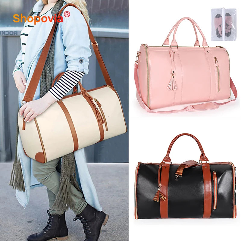 Travel bag womens PU folding travel bag large capacity tote bag multifunctional waterproof travel organizer 241115