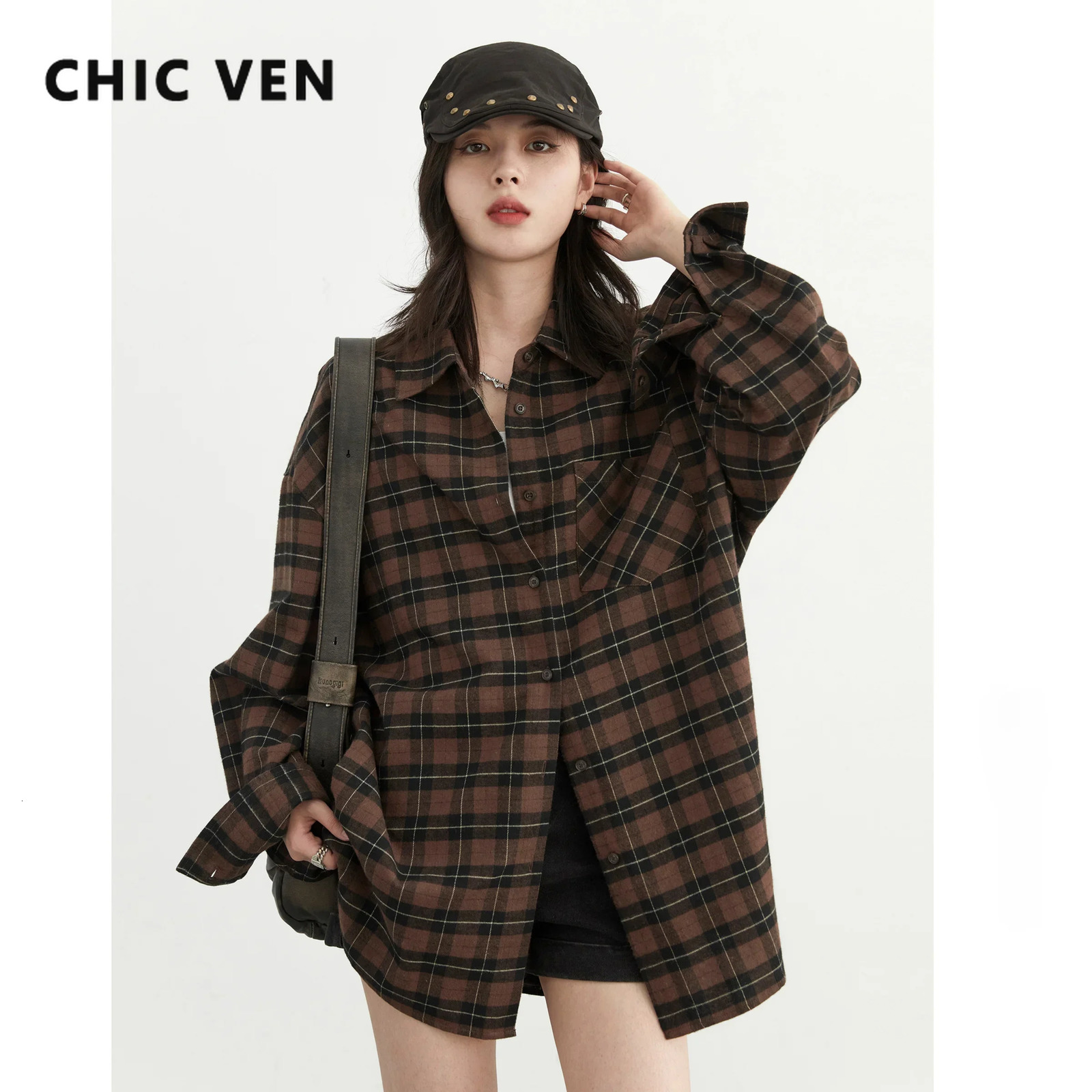 CHIC VEN Womens Loose Retro Cotton Matte Plain Shirt Womens Top BF Style Womens Top Spring/Summer 241115