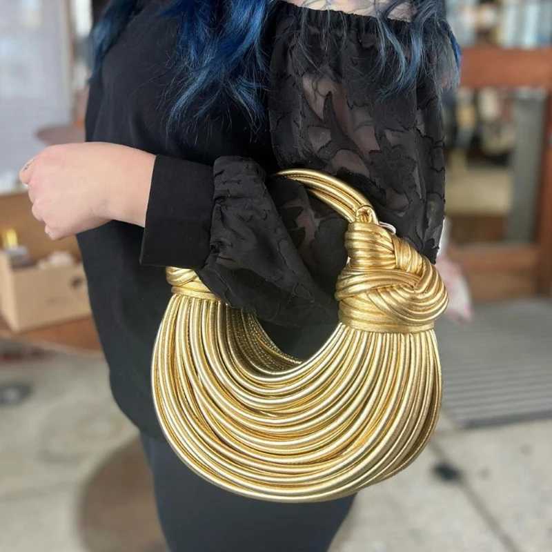 Gold Handbags: Hobo Evening Clutch hot Purse, Handwoven Noodle Bag for Women