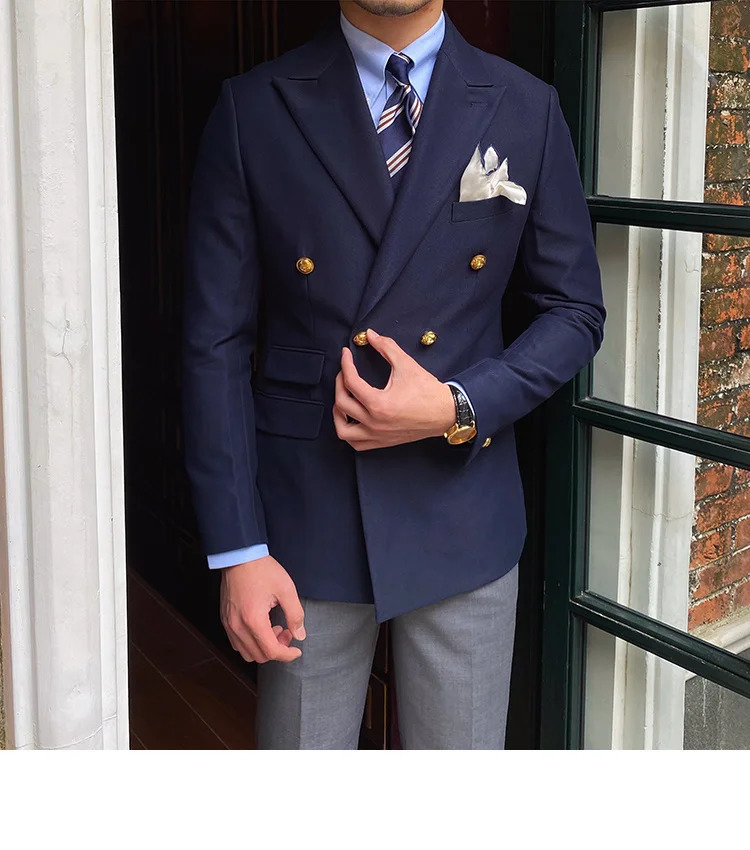 Only Jacket 1 PCS British Daily Men Blazer Slim Suit Homme Solid Masculino Fashion Double Breasted Casual Trendy 241115