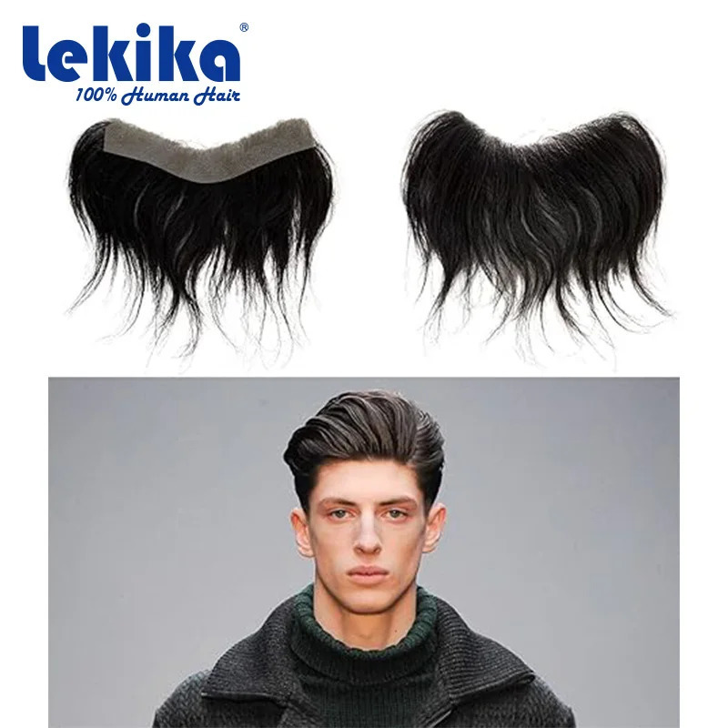 Men Forehead Hairline V Shape Toupee 100% Human Hair Skin PU Man Hairpieces Frontal Hair Topper for Receding Natural Hairline 241115