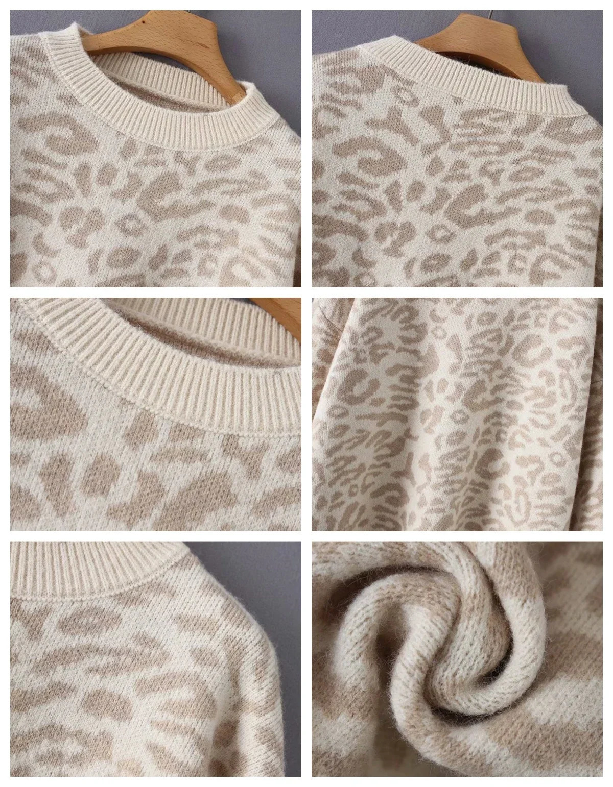 autumn loose round neck zipper leopard print lantern long sleeved sweater for women fashionable knitted top office womens clothing 241115