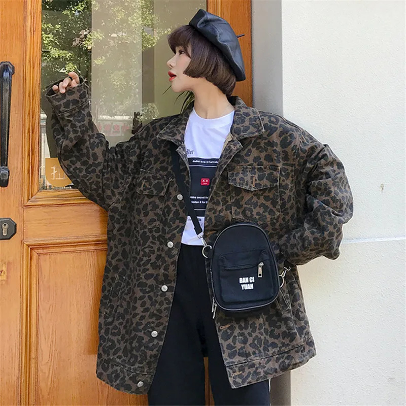 Camouflage Retro Denim Single breasted Jacket Womens Leopard Print Jacket Waiver wq974 dropship 241115