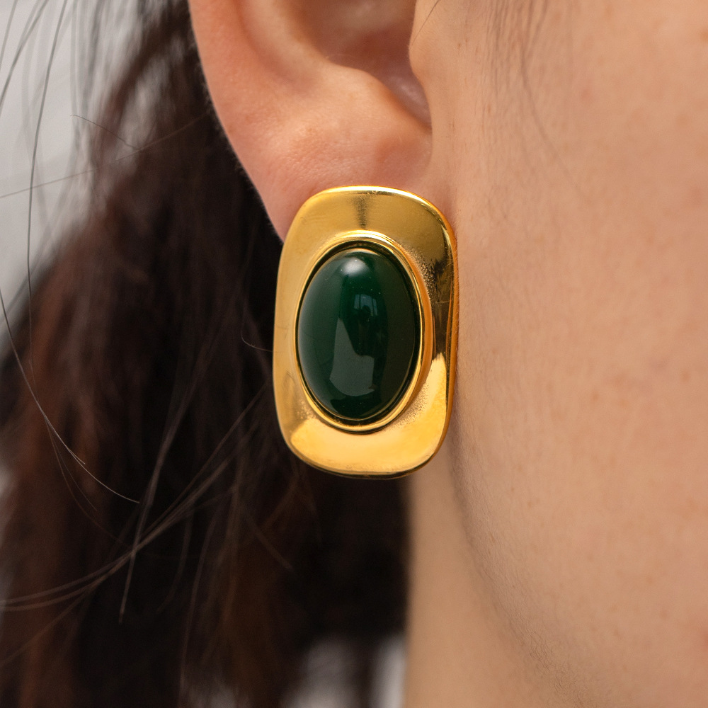 Designer Retro Exaggerated Green Opal Stone Oval Earrings for Women Parties Weddings Valentine's Day Gifts Jewelry Wholesale