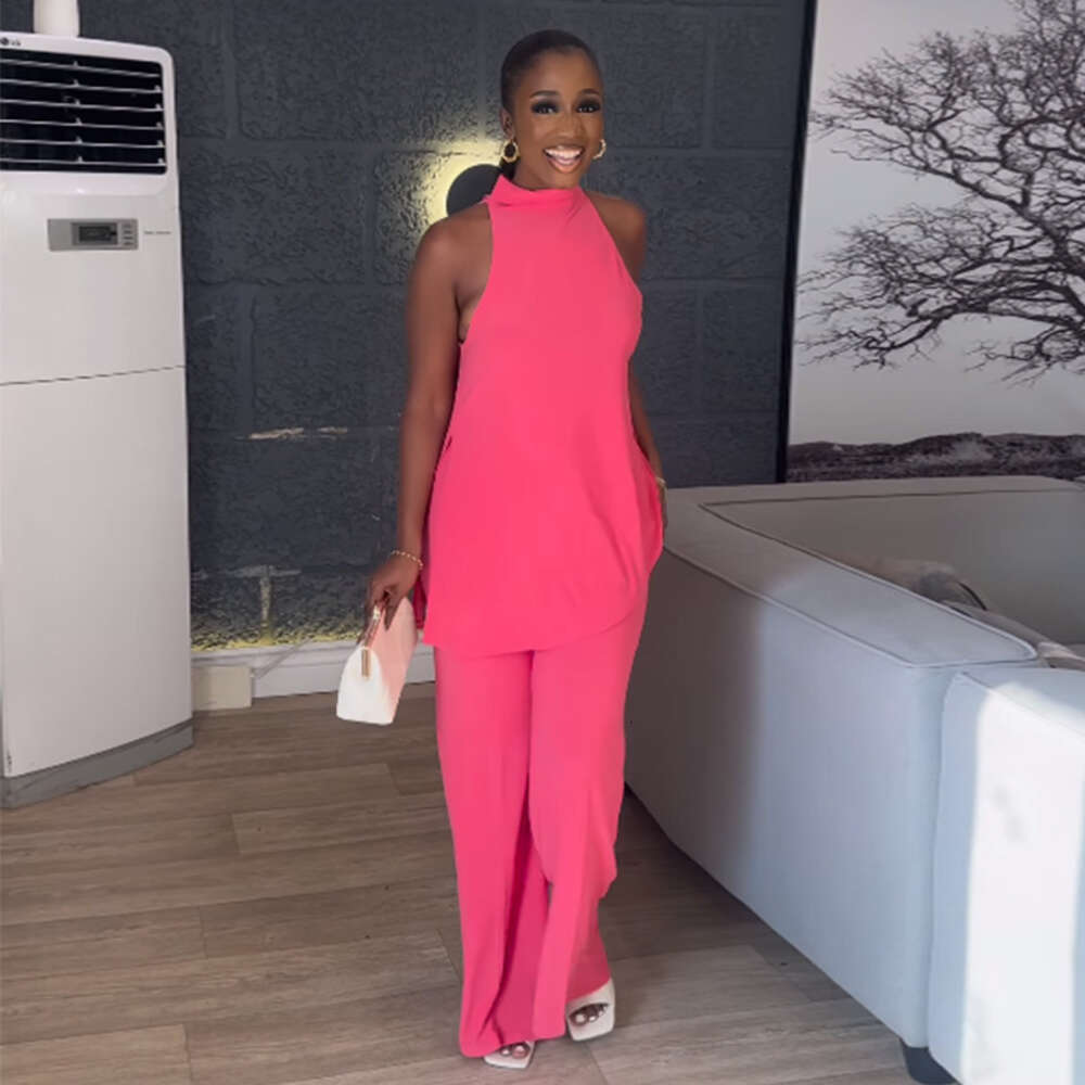 Women's Clothing 2024 Spring/summer New Off the Shoulder Sleeveless Camisole Vest Wide Leg Long Pants Casual Set F41662