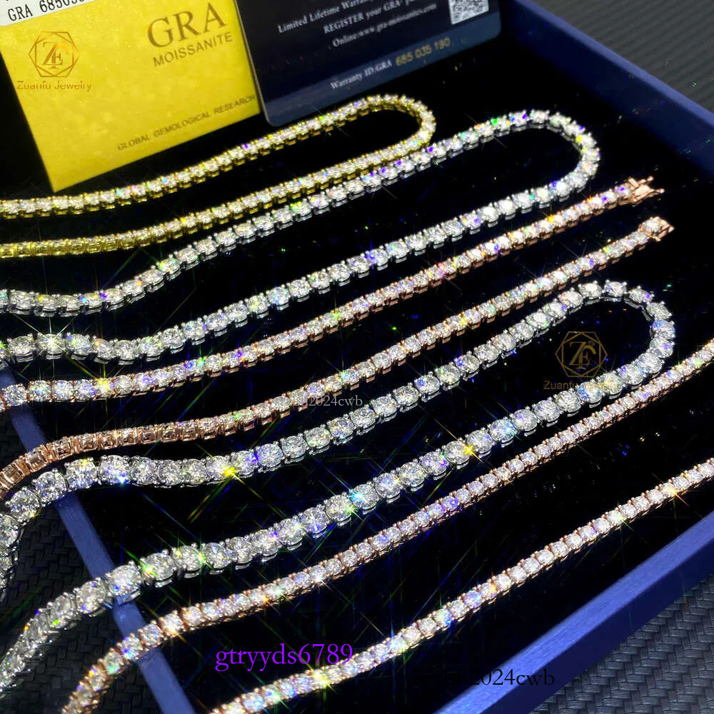 Sier Yellow Gold/Rose Gold Plated 3mm 4mm 5mm 6mm 6.5mm Iced Out Tennis Necklace Moissanite Manufacturer