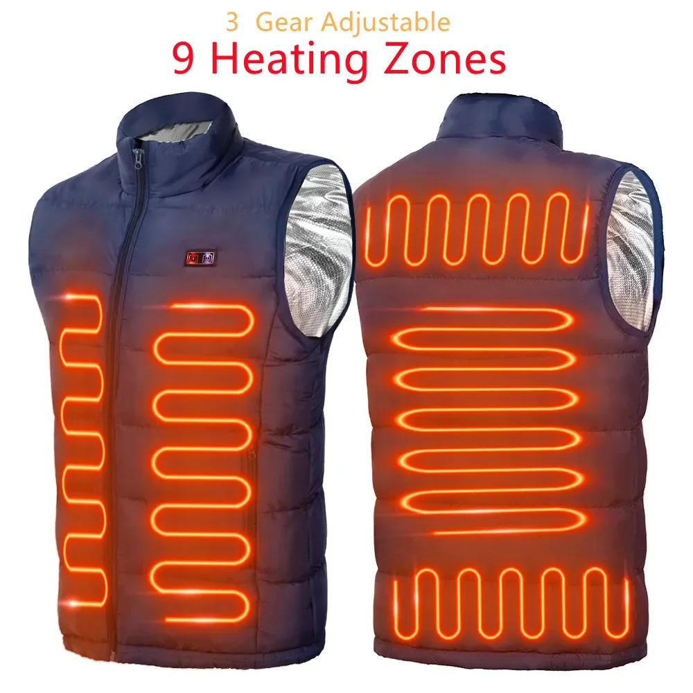 9 places vest mens Usb jacket clothes hunting winter fashion jacket black 5XL 6XL 241111
