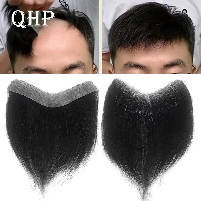 Straight Men Toupee V Style Frontal Hairine 100% Human Hair Men Capillary Prosthesis Full Skin Hairpiece Wig For Man 241115