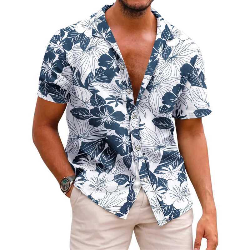 Men's Casual Shirts Mens shirt pattern printed lapel summer striped short-sleeved Hawaiian daily vacation breathable casual and comfortable H2542