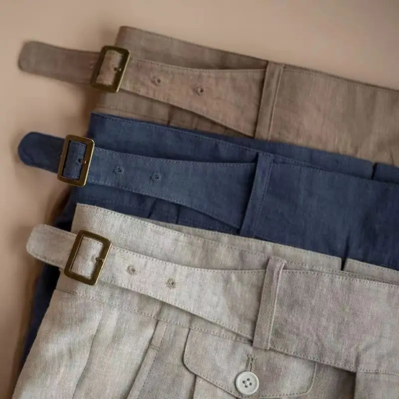 British Style Men Gurkha Linen Pant High Waist Straight AnkleLength Pants Spring Summer Quality Thin Casual Loose Trouser 240415