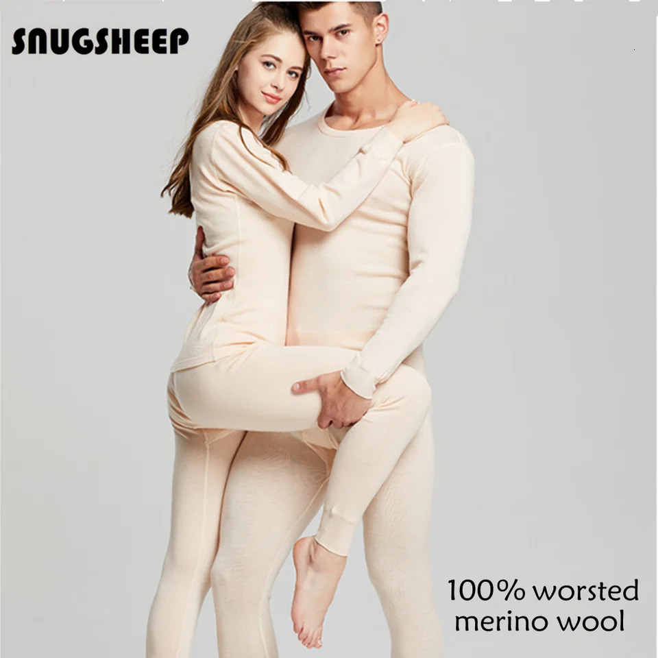 100% Merino wool base layer mens underwear womens set sexy underwear set womens warm winter clothing mens set 241115