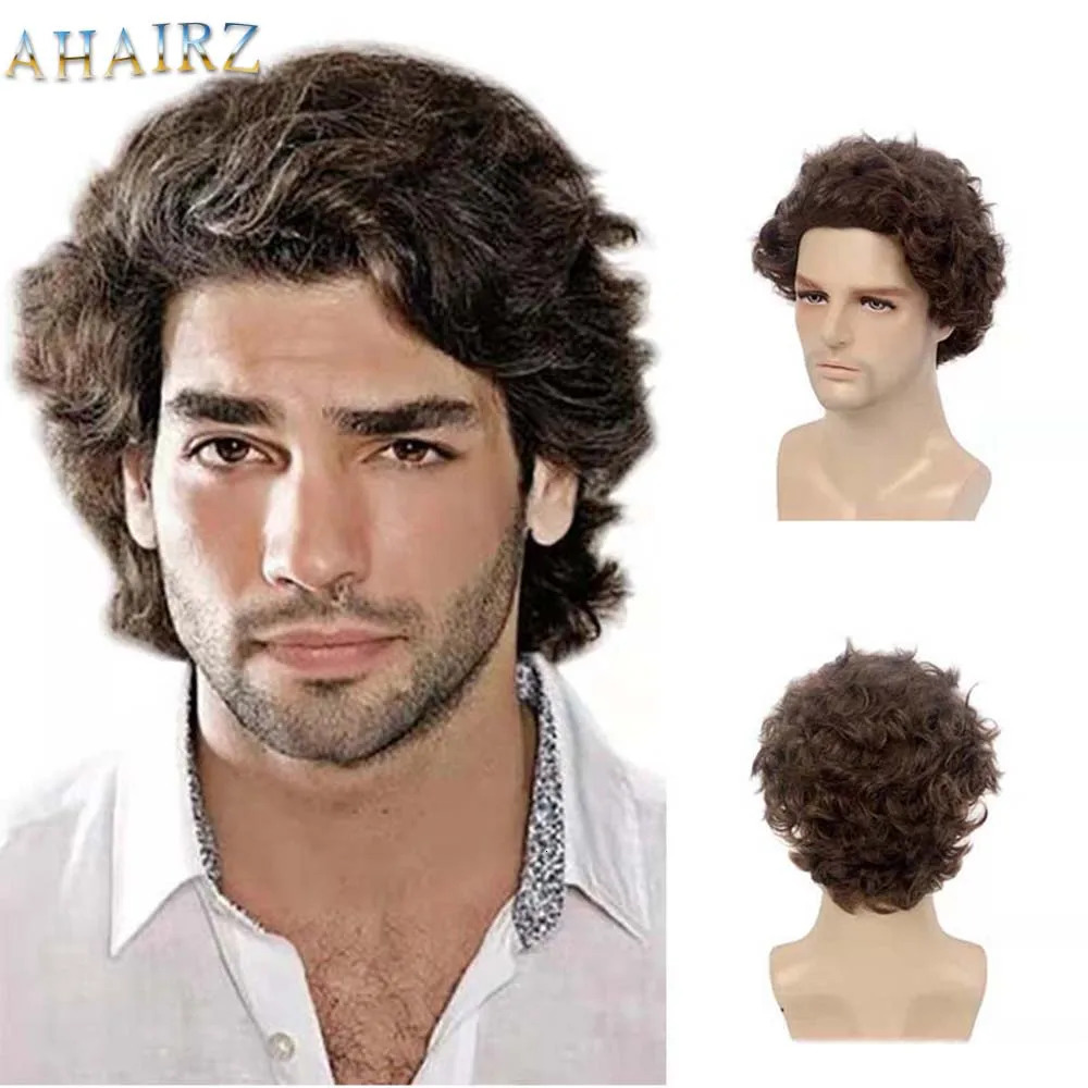 Short Curly Synthetic Natural Wave Wig With Bangs For Men Fiber Daily Wear Curly Fashion Male Wig High Temperature 241115