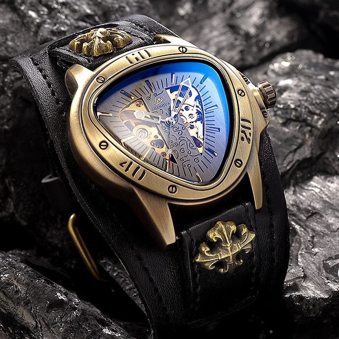 Triangle skeleton men's mechanical watch belt Europe and the United States large dial men's wristwatch dial diameter 41mm thickness 13mm fac
