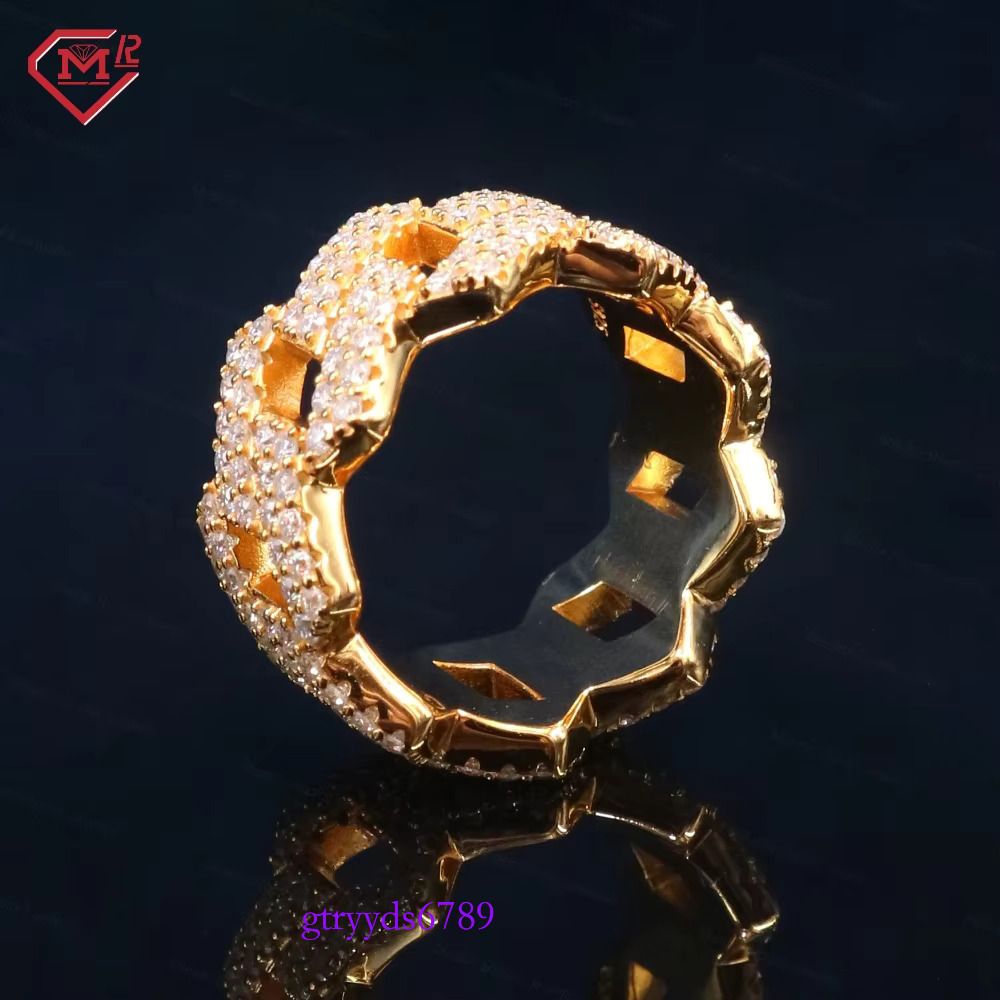 Rappers 2 Rows Cuban Sterg Sier VVS Iced Out Mens Hip Hop Moissanite Ring