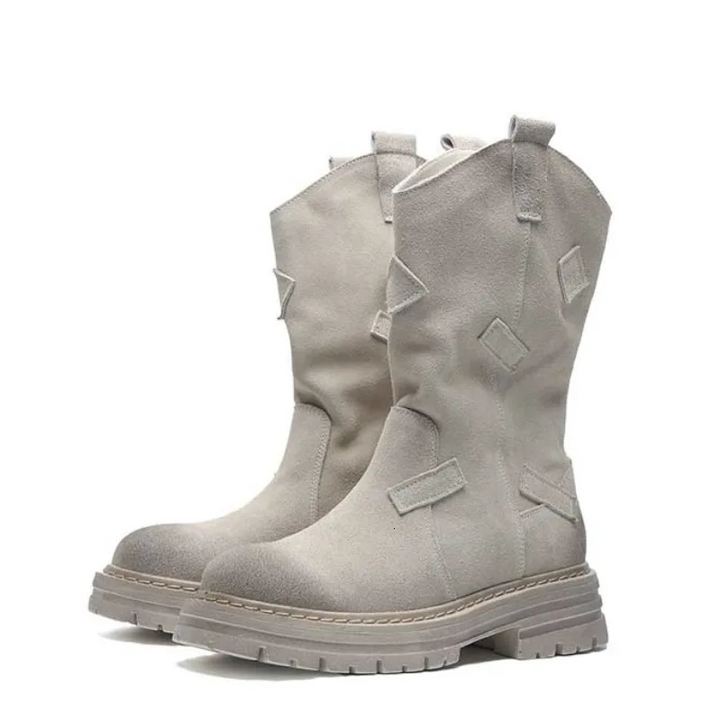 2024 Cow Fleece Leather Western Small and Medium Leg Boots for Women Round Toe Block Boots for Autumn and Winter Ankle Boots for Women Q229 241115