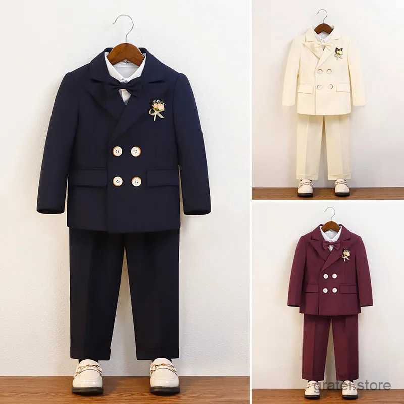 Suits Children Champagne Slim Photograph Dress Gentleman Kids Birthday Suit Flower Boys Wedding Party Performance Dance Show Wear