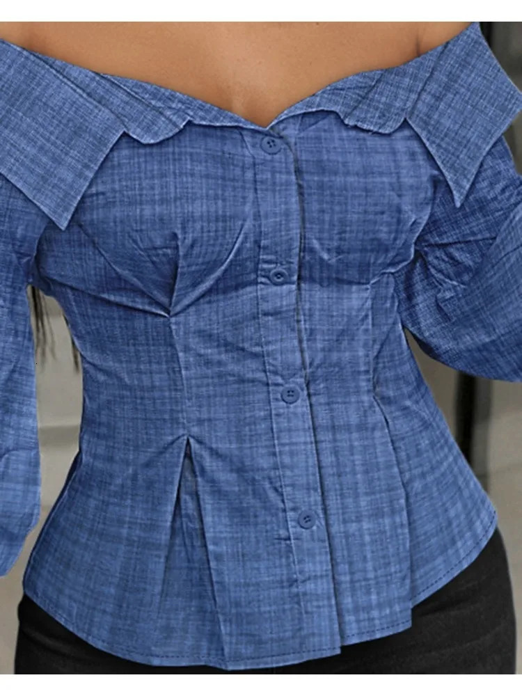 Elegant womens white shirt lantern sleeves shoulders womens top long sleeves pleated womens dress spring 241115