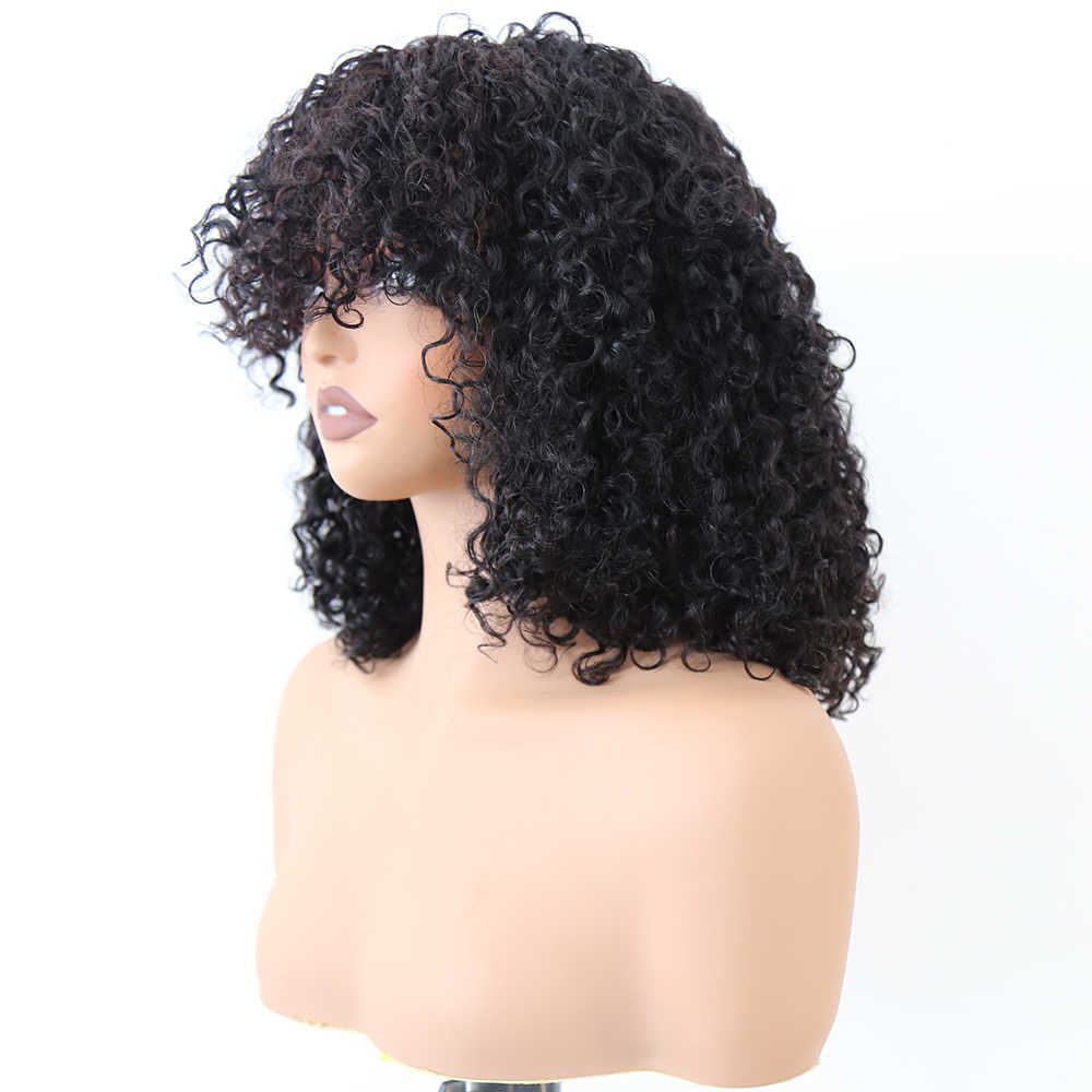 Mayqueen 12Inch Super Double Drawn Vietnamese Wig Luxury Curly Virgin Hair Wig Bang Machine Made Human Hair Bob Wigs For Women