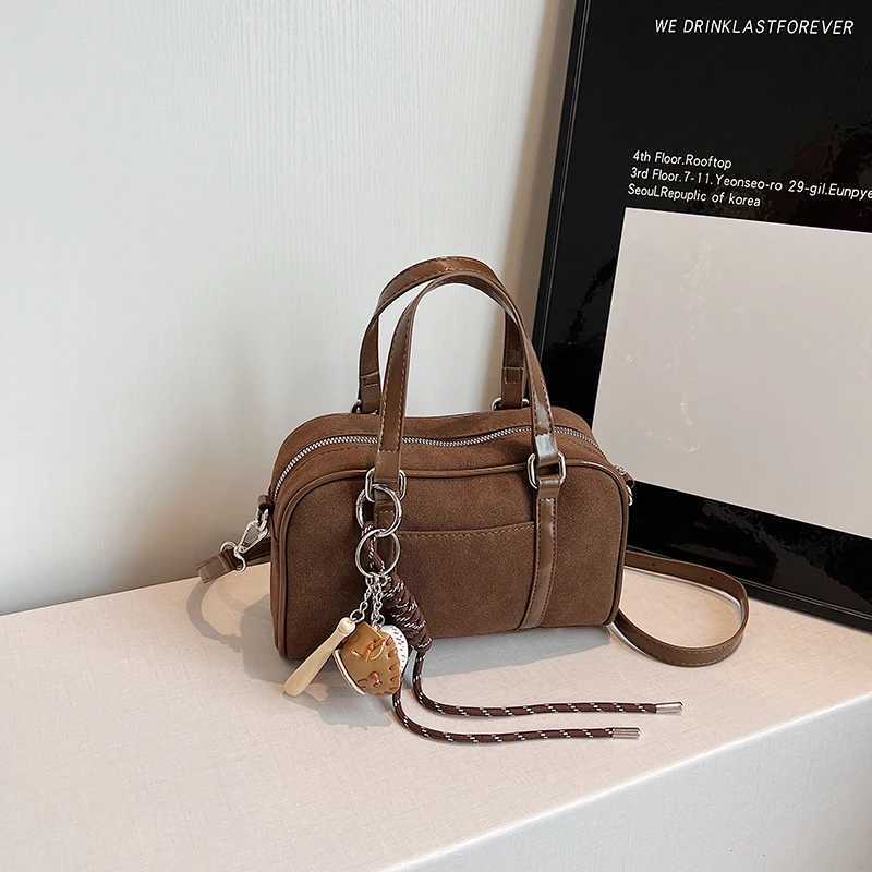 Women Suede Boston Bag Adjustable Strap Shoulder Bag With Interior Pocket Crossbody Purse Zipper Clutch Purse for Work Travel Y250607