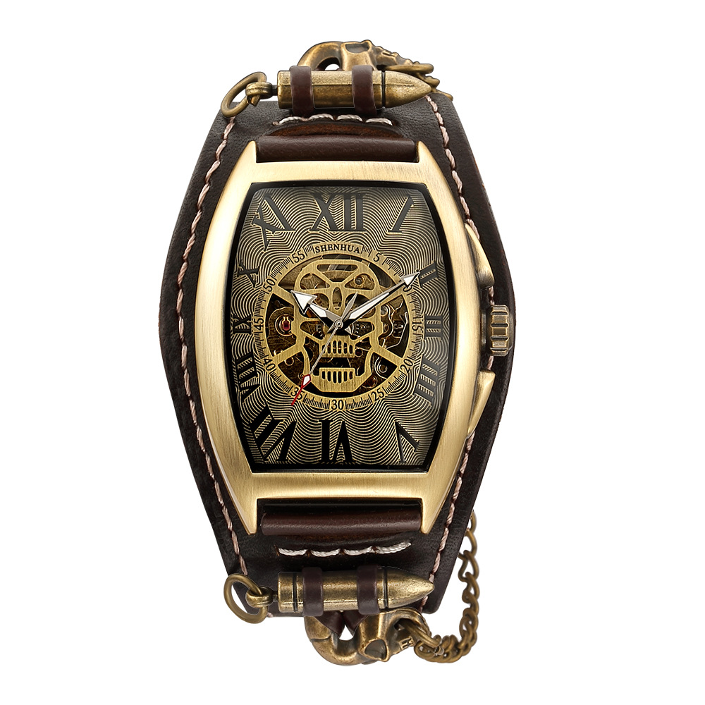 Rivet Buckle Men's Tonneau Skeleton Skull Tourbillon Automatic Mechanical Watch Dial Diameter 43mm Thickness 1.5 Alloy factory direct sales 019