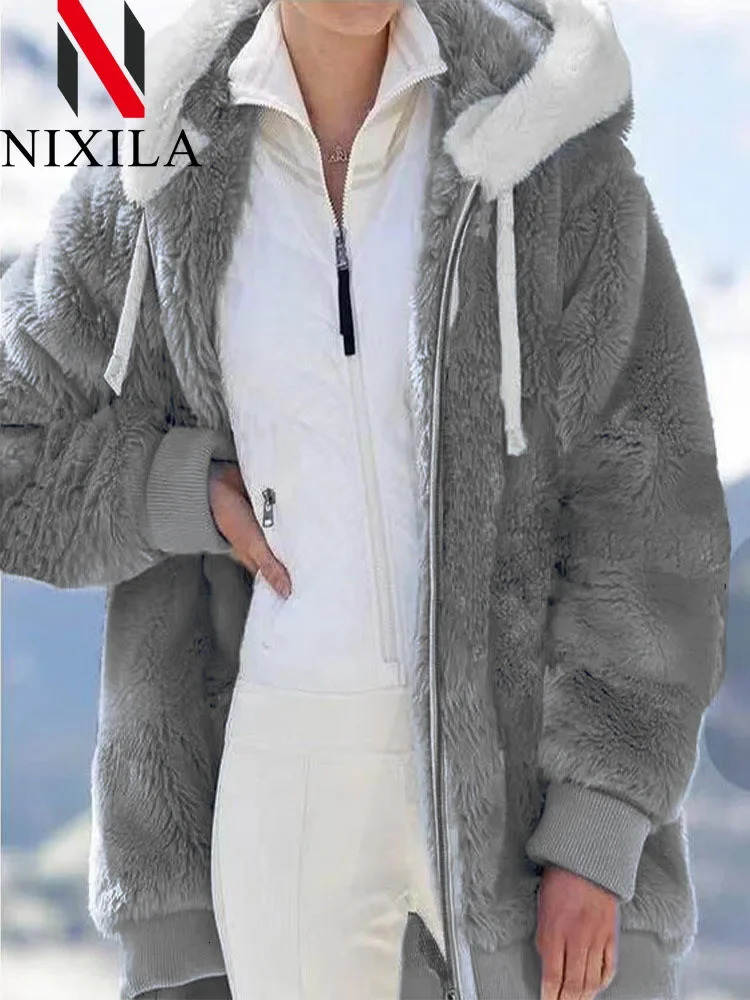 In Spring Autumn Loose Plush Zipper Hooded Jacket Womens Coats and Jackets Pink Clothes Winter Tops 241108