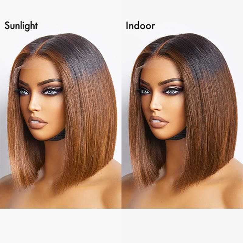Glueless Double Drawn Straight Bob Wig Human Hair Lace Front Wig Ombre Highlight Raw Vietnamese Hair HD Full Lace Frontal Wigs