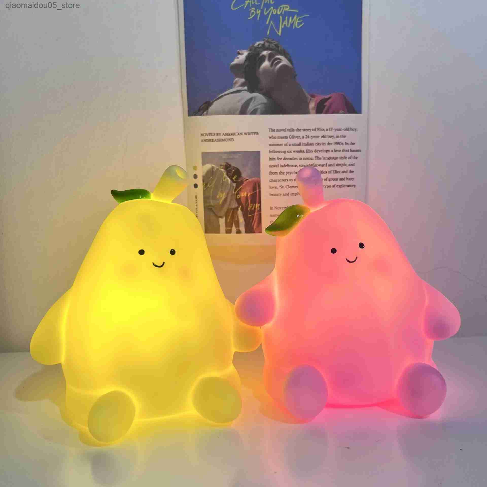 Lamps Shades Creative Pear Fruit Night Light Cartoon Baby Room Bedside Light Glowing Toy Birthday Gift Childrens Bedroom Decoration Table Light Q24041