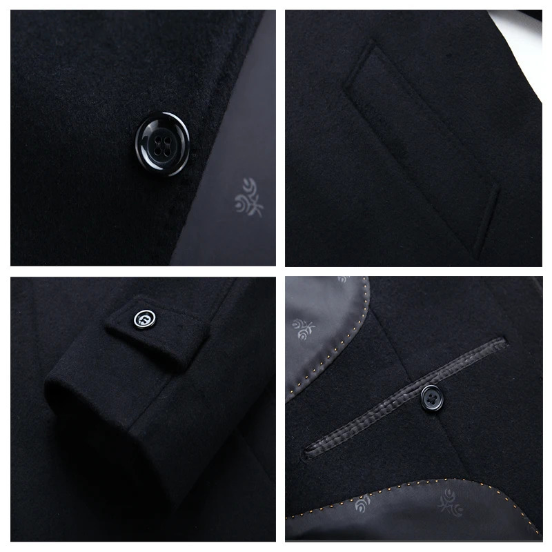 2023 Men Wool Long Coat Autumn Cashmere Pea Overcoat Winter Blend Outerwear Man Coats 241115
