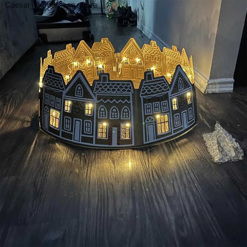 Christmas Decorations Christmas tree collar gingerbread house bark collar with LED light Christmas tree base cover used for holiday home decoration J2